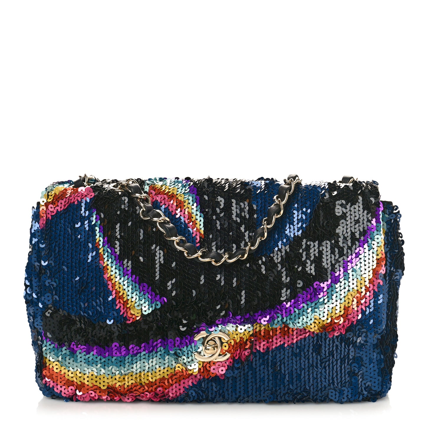 Sequin Medium Single Flap Blue Black Multicolor