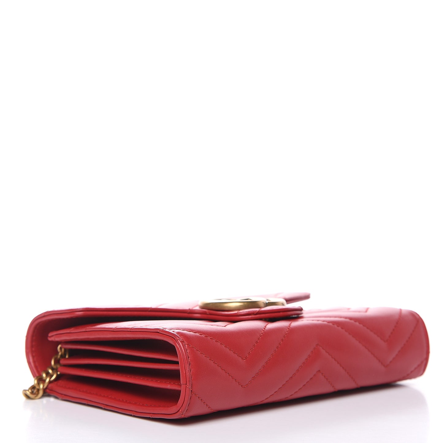 Calfskin Matelasse GG Marmont Chain Wallet Hibiscus Red