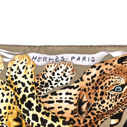 Hermes Silk Twill Lazy Leopardesses Scarf 90 Camel Anthracite 3 of 5
