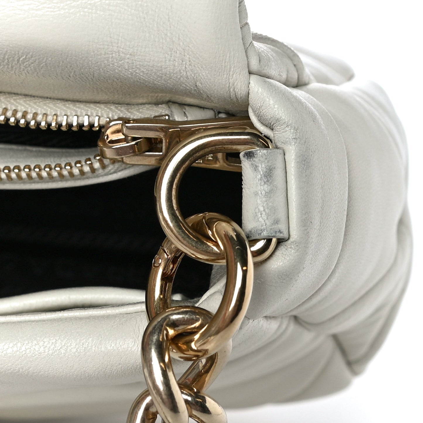 Nappa Re-Nylon Triangle Quilted Patchwork System Flap Shoulder Bag White