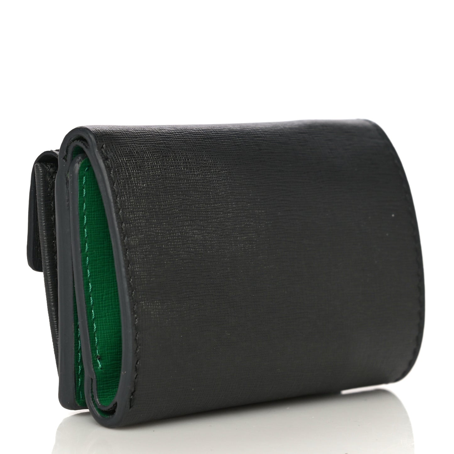 Striped Calfskin Logo Bi-Color Mini Wallet Grey Green