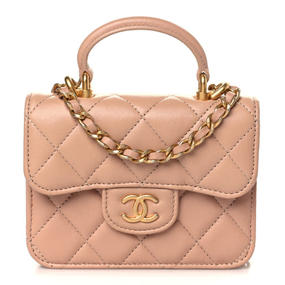 Chanel Lambskin Quilted Top Handle Flap Coin Purse With Chain Beige 1 of 11