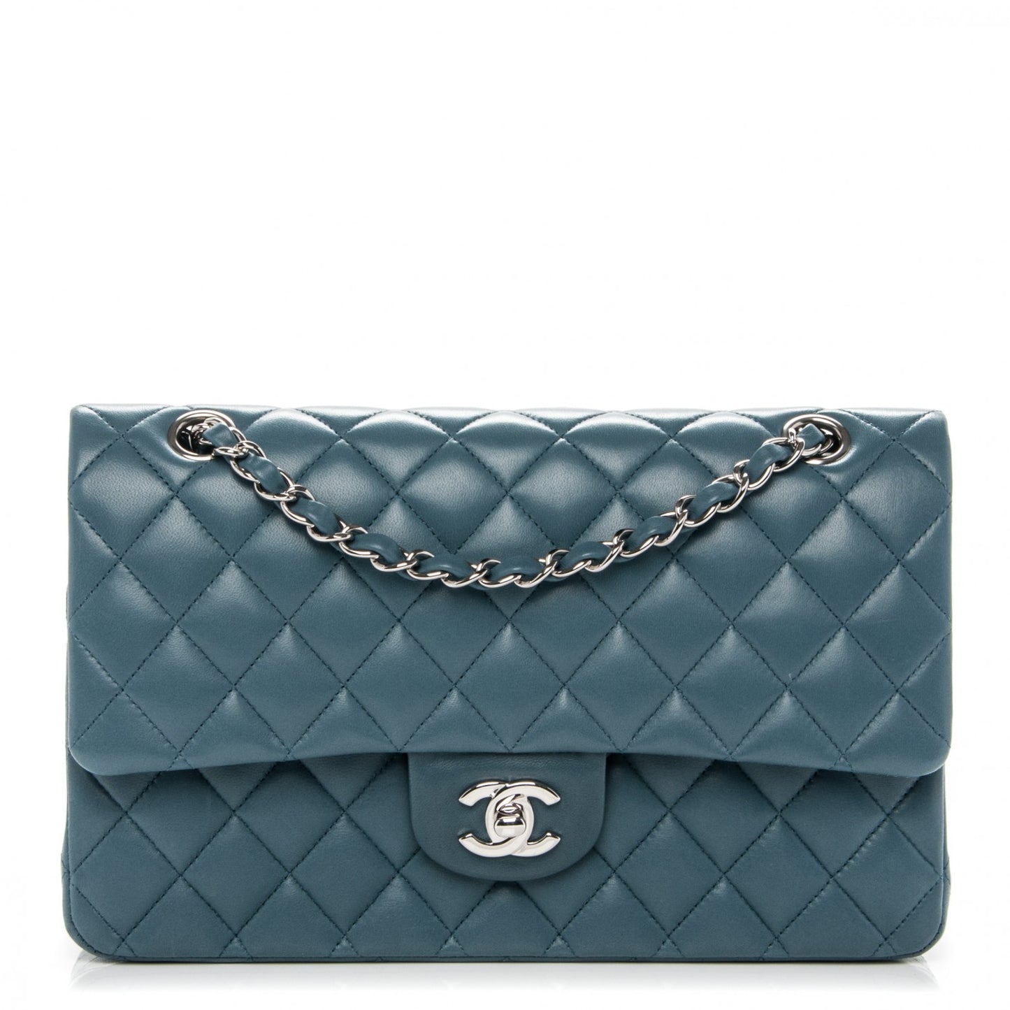 Lambskin Quilted Medium Double Flap Blue