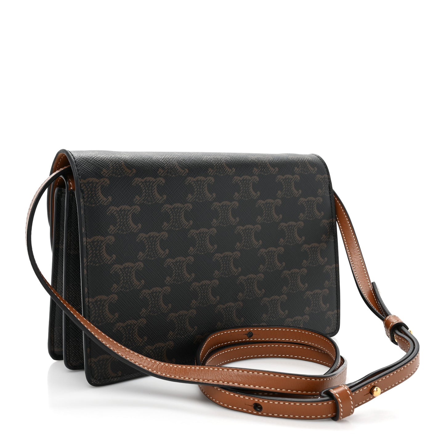 Triomphe Canvas Lambskin Wallet On Strap Tan