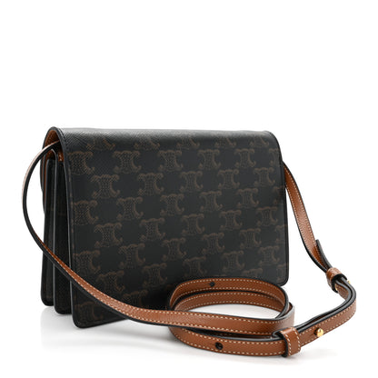 Celine Triomphe Canvas Lambskin Wallet On Strap Tan 3 of 15