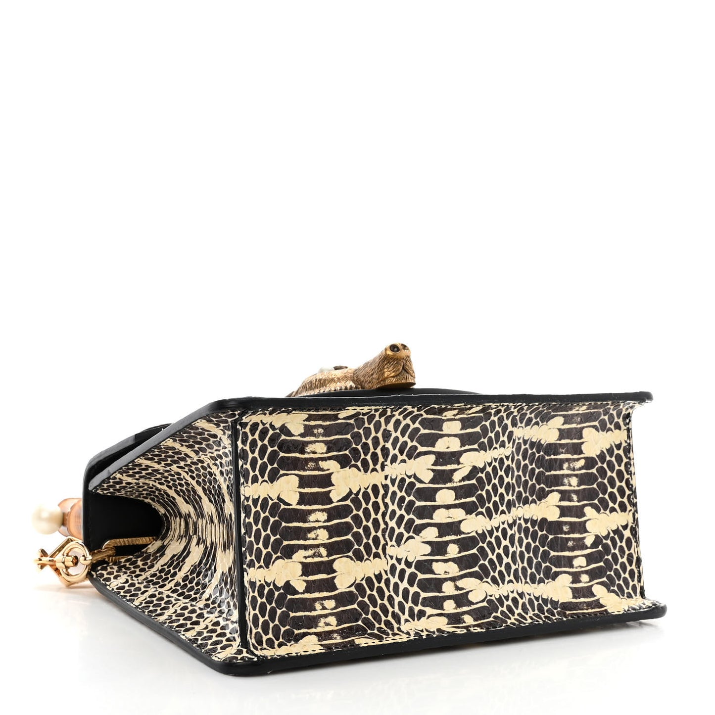 Snakeskin Pearl Mini Fox Broche Bamboo Top Handle Bag Roccia Hibiscus Red Mystic White