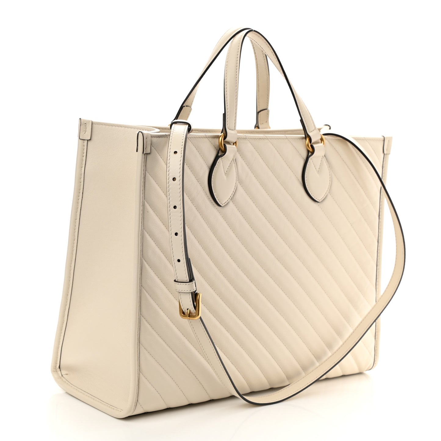 Azalea Calfskin Matelasse Diagonal GG Marmont Tote Bag Mystic White