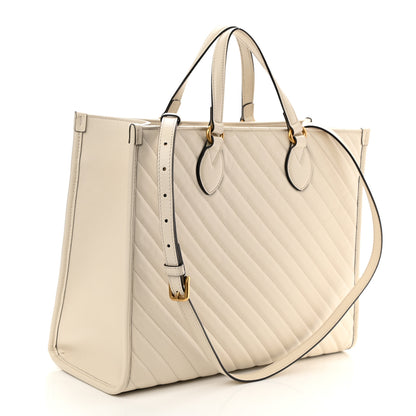 Gucci Azalea Calfskin Matelasse Diagonal GG Marmont Tote Bag Mystic White 3 of 11