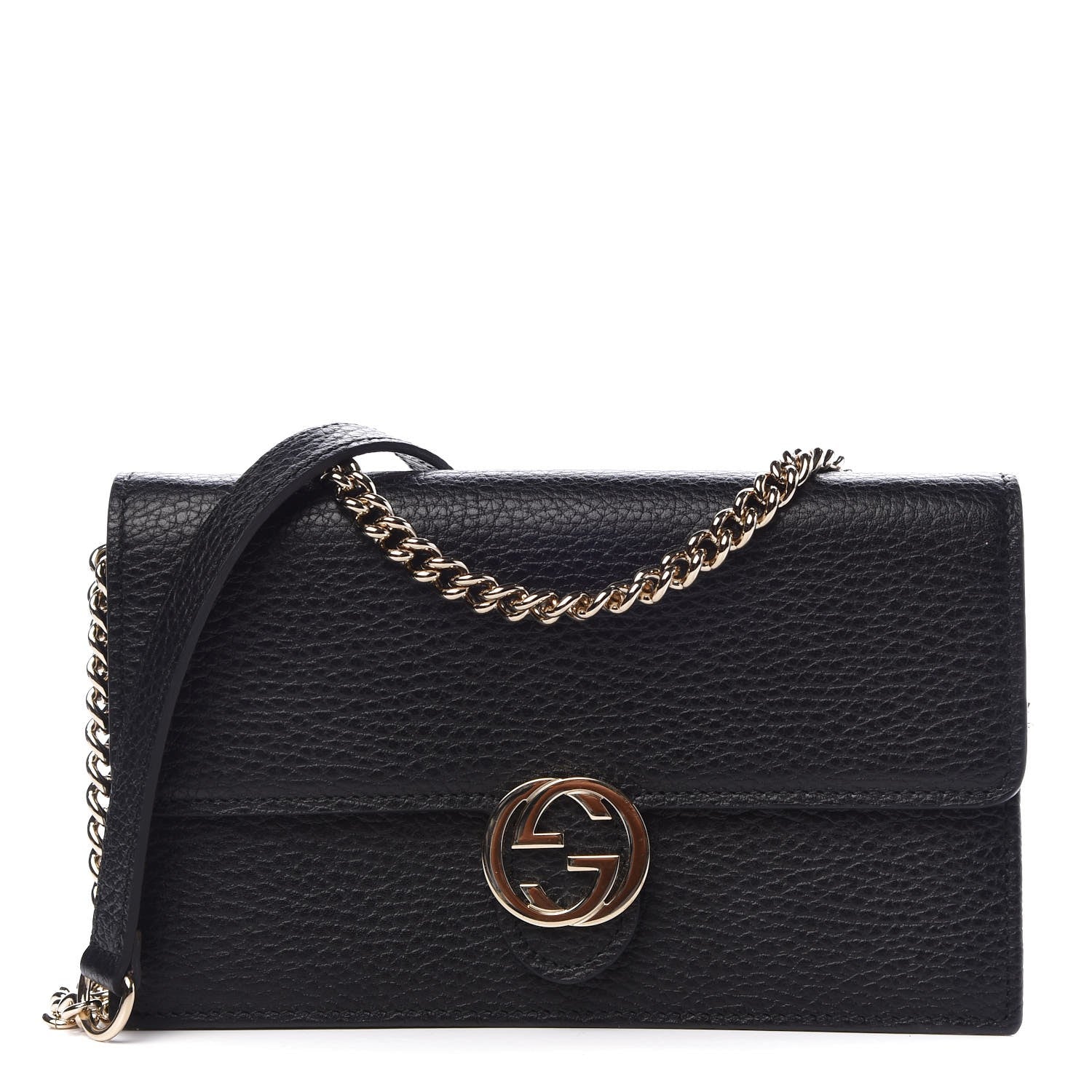 Gucci Dollar Calfskin Interlocking G Chain Wallet Black 1 of 7