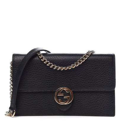 Gucci Dollar Calfskin Interlocking G Chain Wallet Black 1 of 7