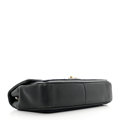 Chanel Calfskin Quilted Medium Graphic Flap Blue Black 4 of 11