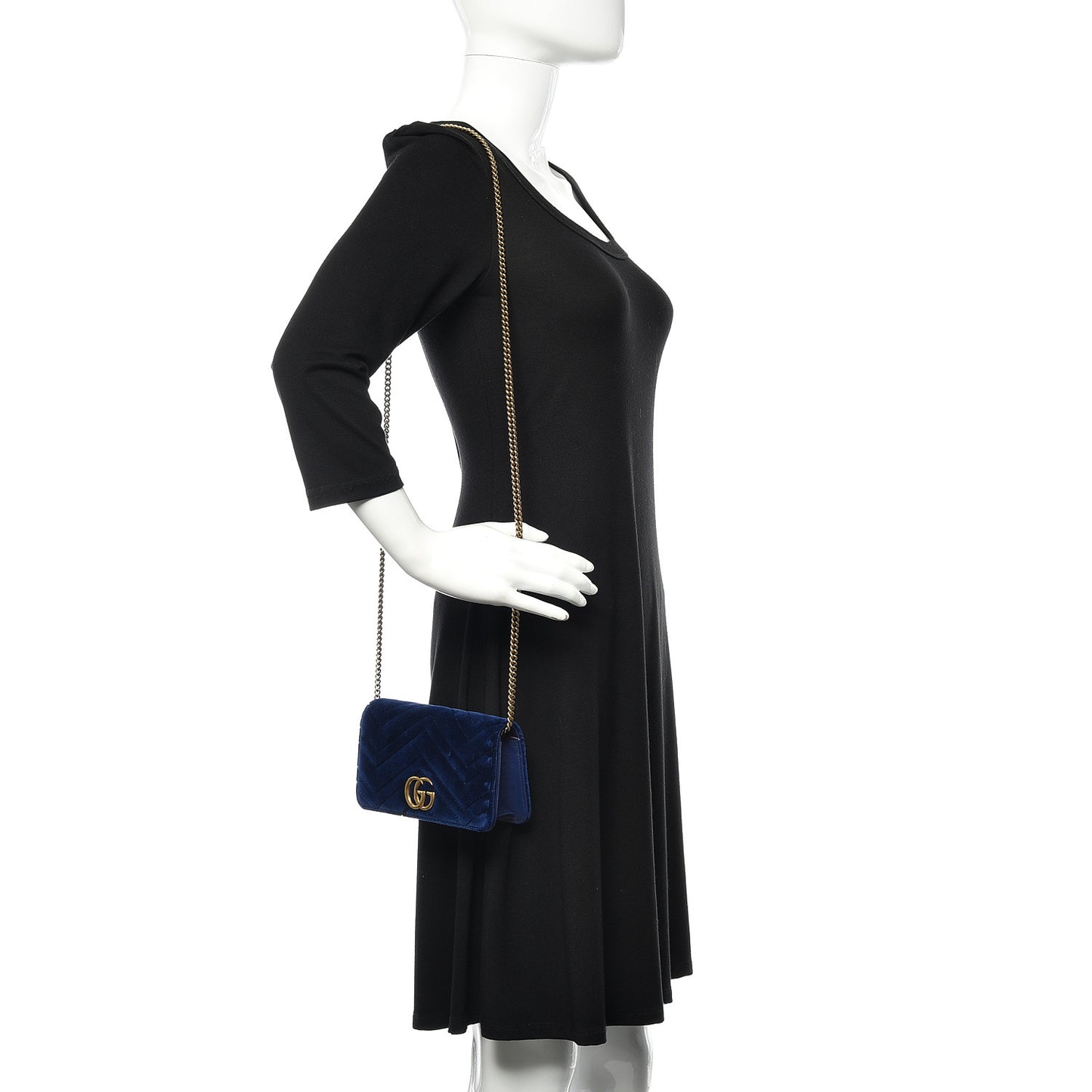 Velvet Matelasse GG Marmont Mini Bag Cobalt Blue