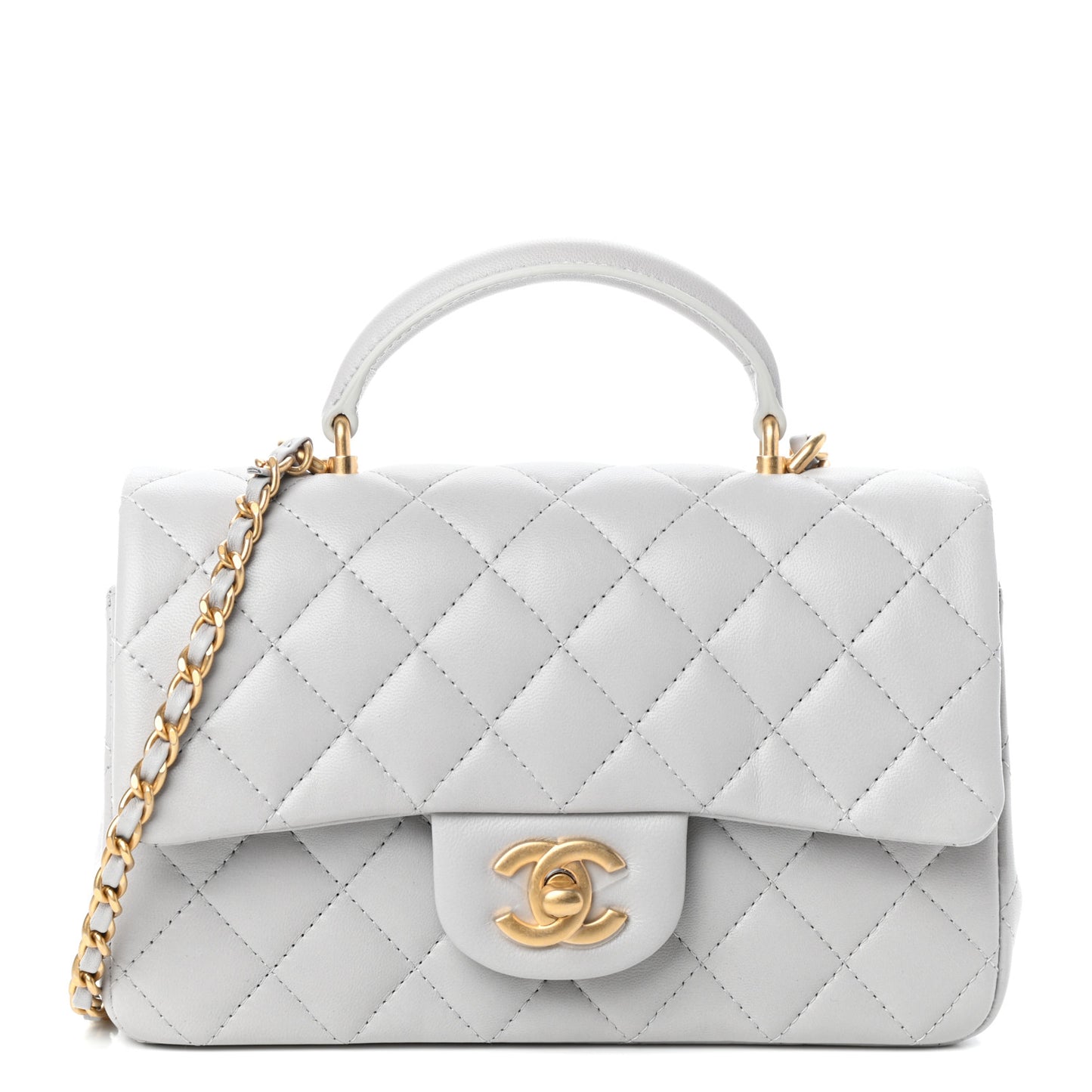 Lambskin Quilted Mini Top Handle Rectangular Flap Grey
