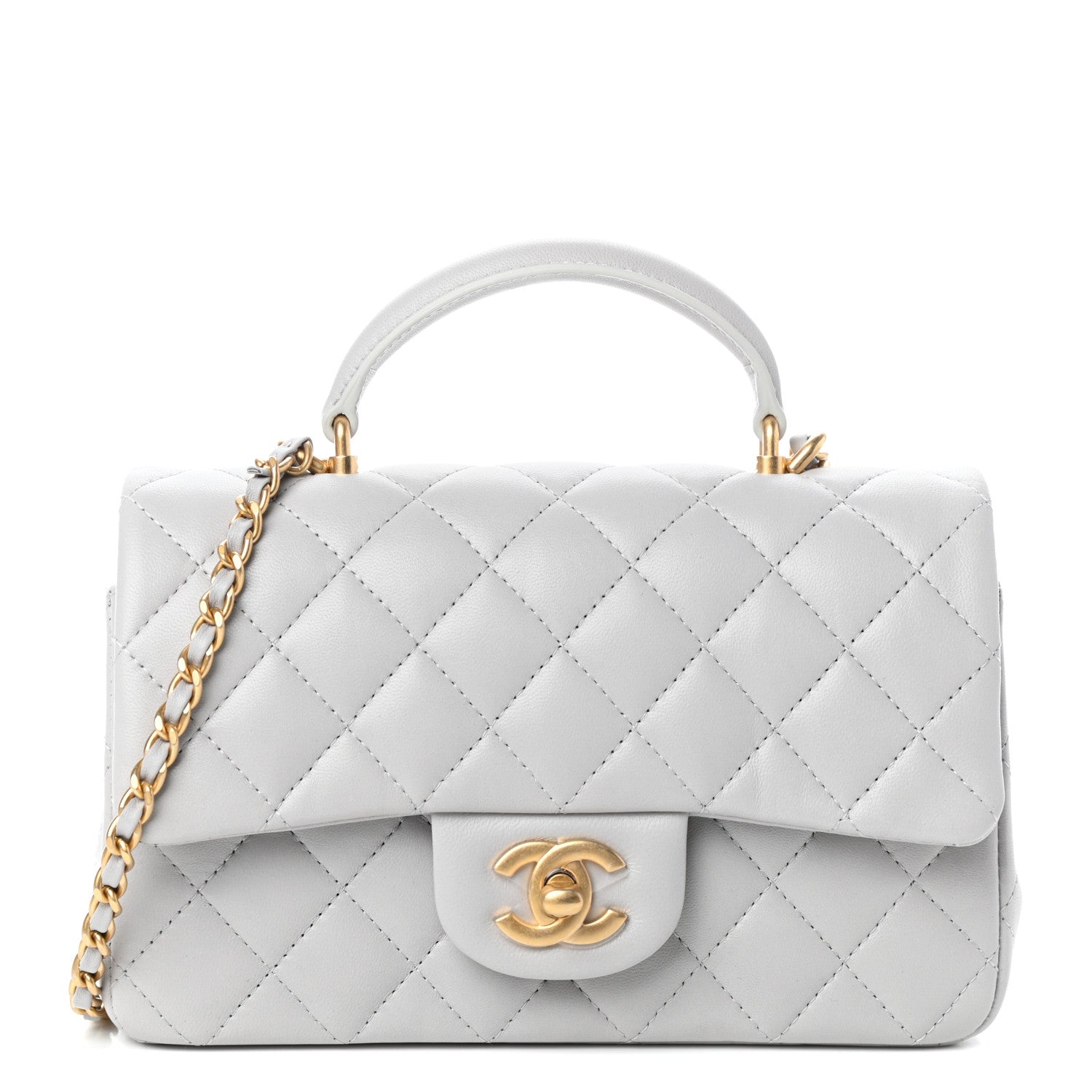 Chanel Lambskin Quilted Mini Top Handle Rectangular Flap Grey 1 of 10