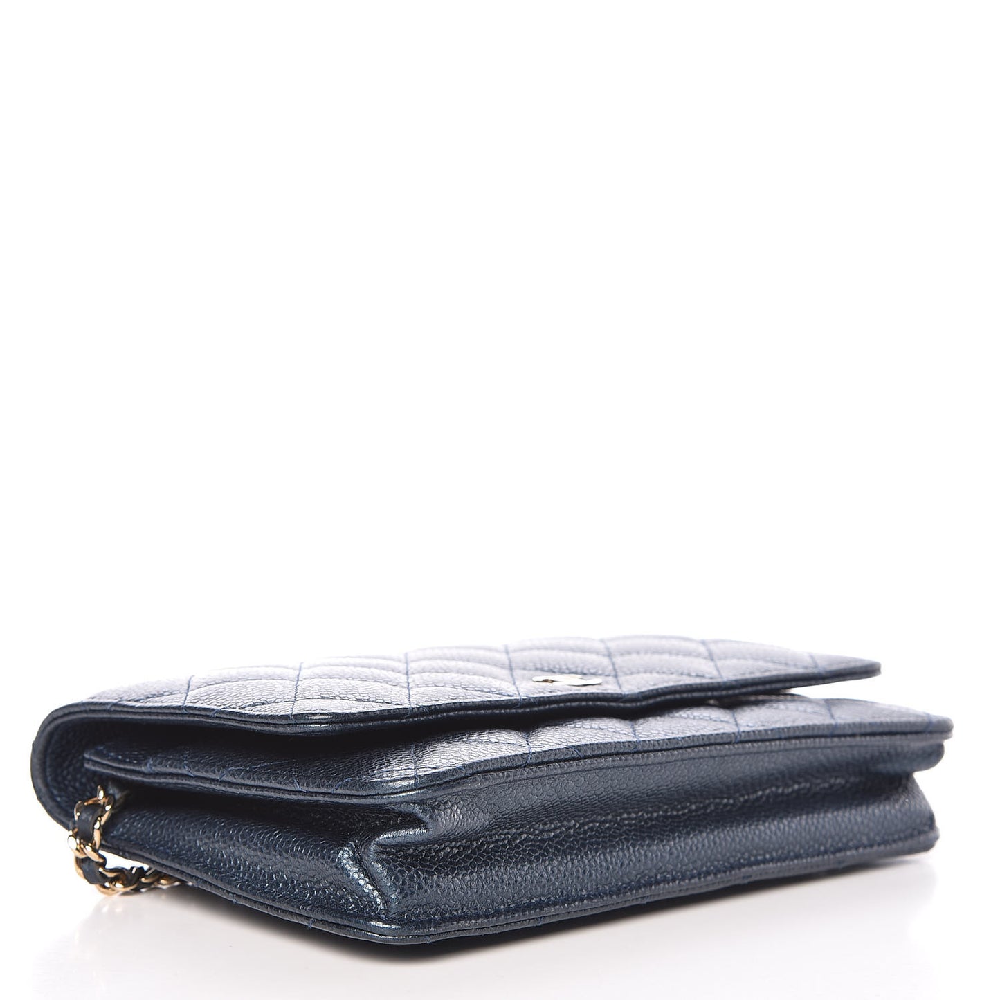 Iridescent Caviar Quilted Wallet On Chain WOC Blue