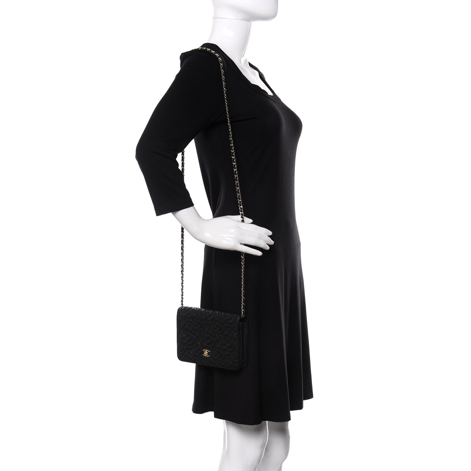 Chanel Caviar Camellia Embossed Wallet On Chain WOC Black 2 of 13