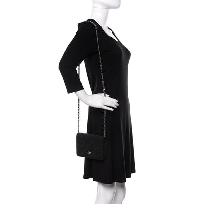Chanel Caviar Camellia Embossed Wallet On Chain WOC Black 2 of 13
