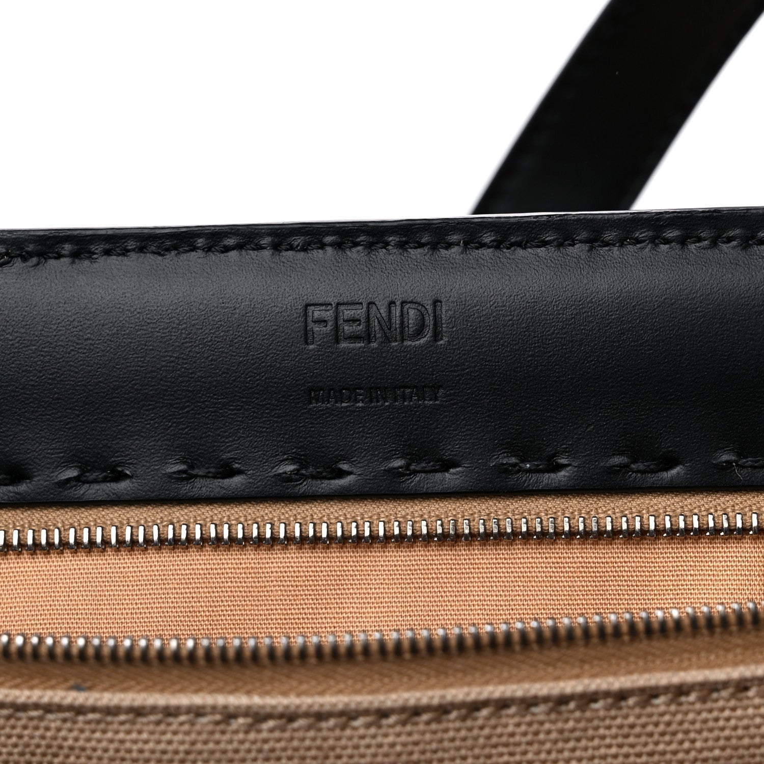 Fendi Canvas Vitello King Logo Embroidered East West Shopper Tote Sand Black 6 of 20