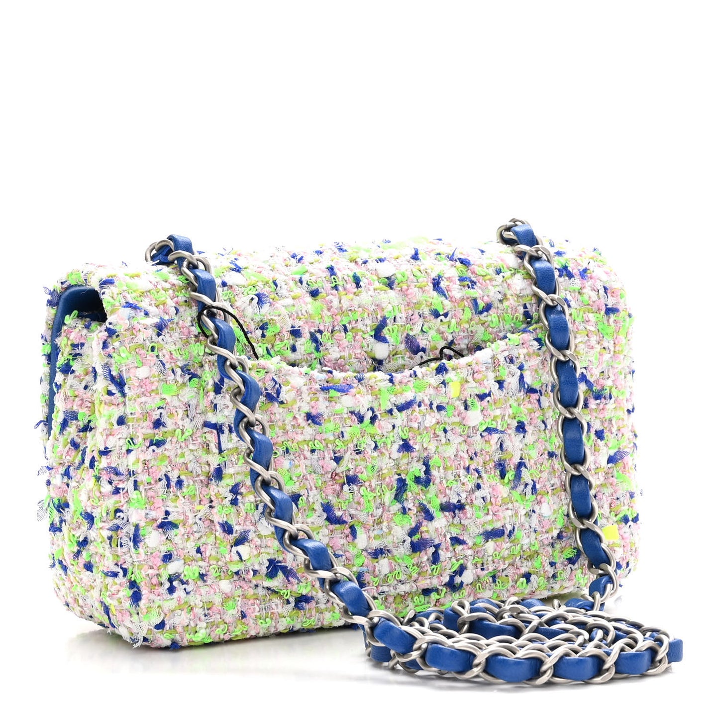 Tweed Quilted Mini Rectangular Flap White Blue Green