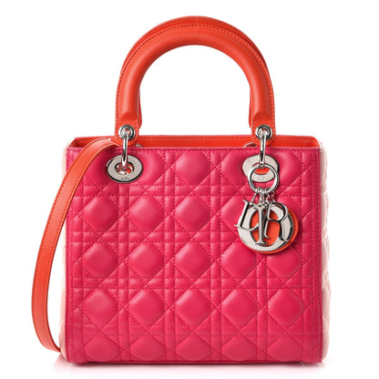 Christian Dior Lambskin Cannage Tri-Color Medium Lady Dior Orange Riviera Fuchsia Cosmopolitan Lipstick Natural 1 of 12