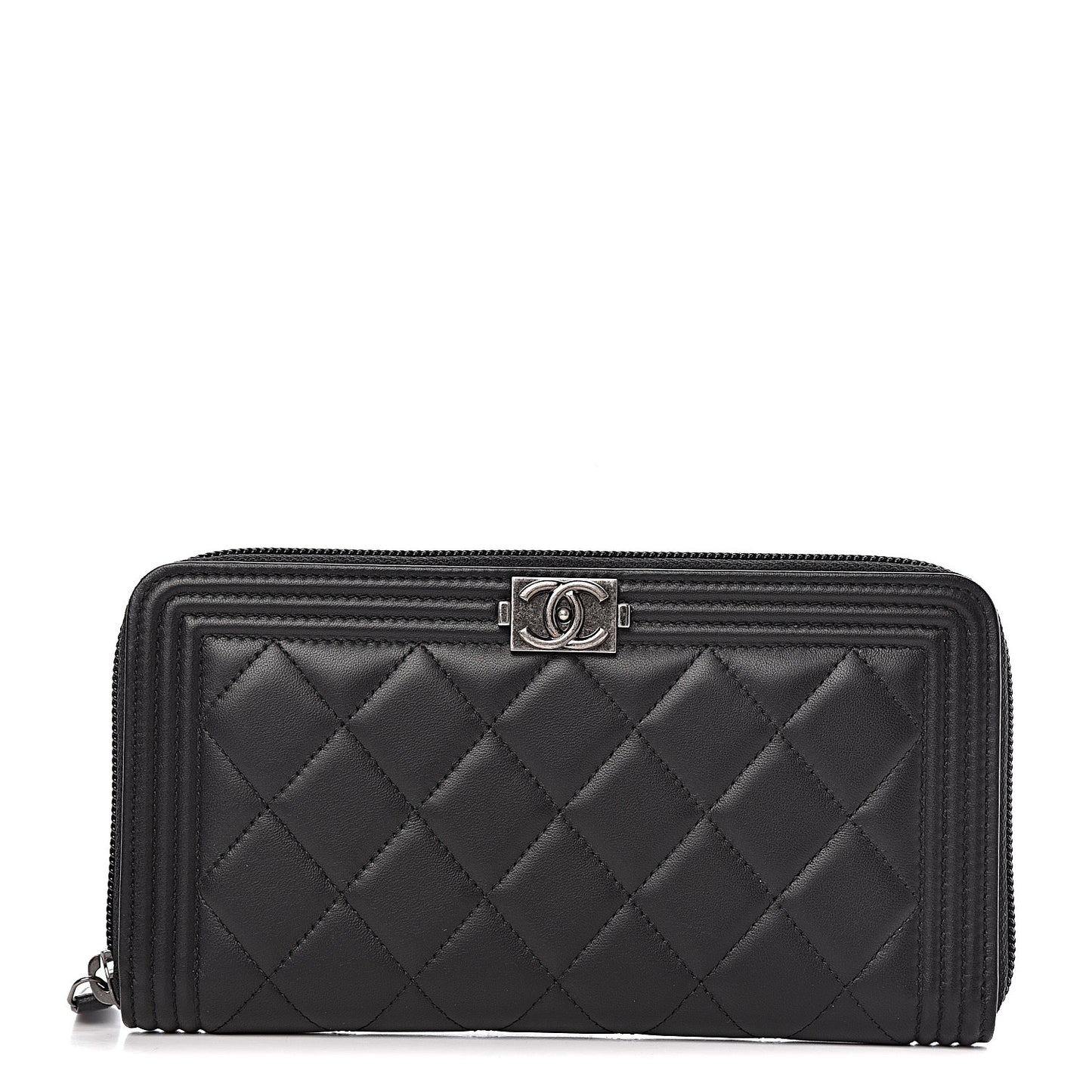 Lambskin Quilted Boy Zip Around Wallet Black