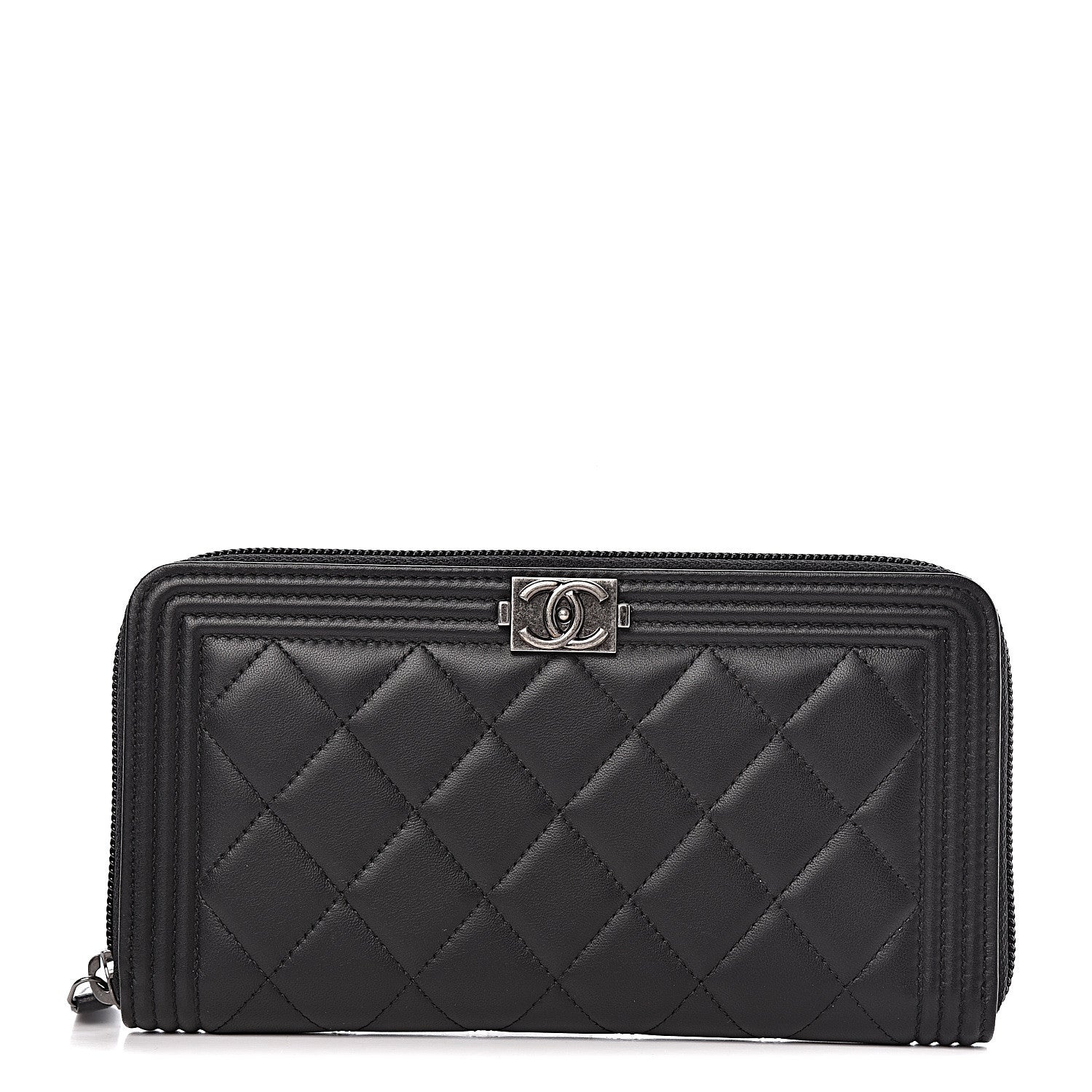 Chanel Lambskin Quilted Boy Zip Around Wallet Black 1 of 9