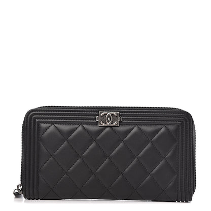 Chanel Lambskin Quilted Boy Zip Around Wallet Black 1 of 9