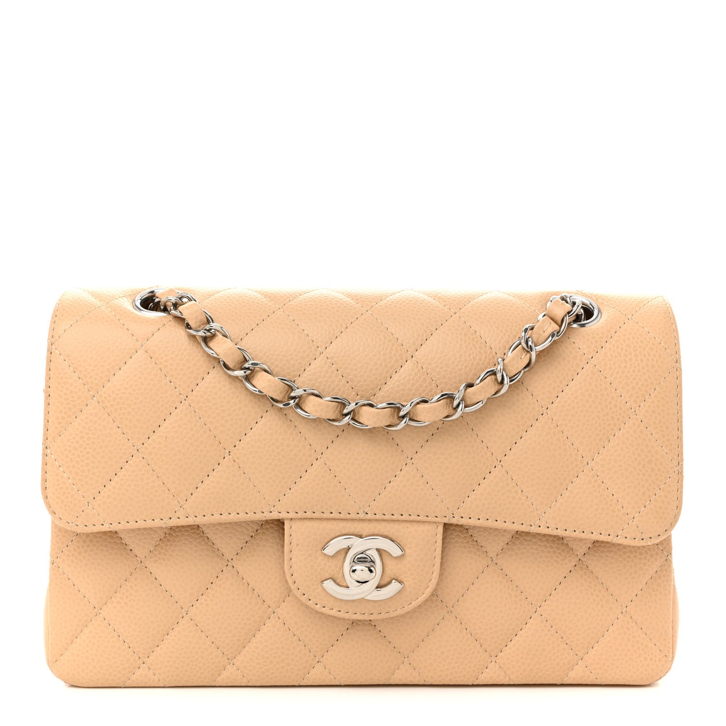Caviar Quilted Small Double Flap Beige