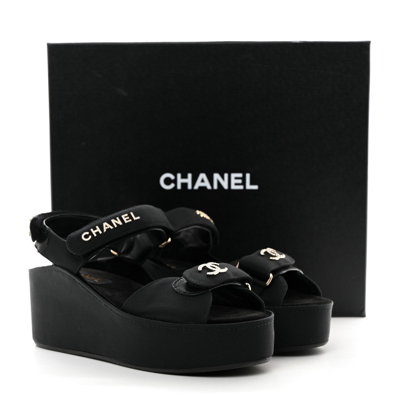 Chanel Grosgrain Crystal Logo Platform Sandals 39 Black 9 of 9