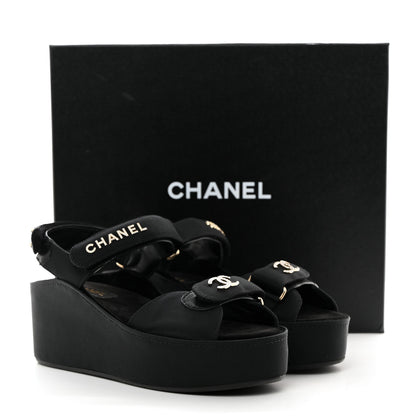 Chanel Grosgrain Crystal Logo Platform Sandals 39 Black 9 of 9