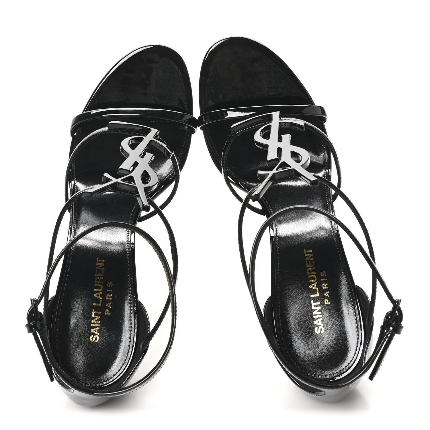 Saint Laurent Patent Cassandra 100 Ankle Strap Sandals 41 Black 2 of 10