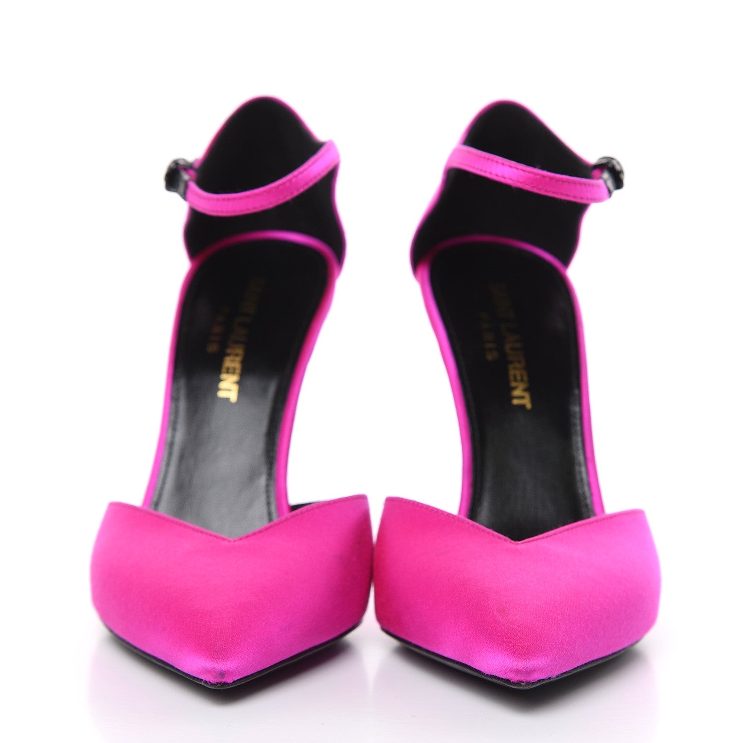 Saint Laurent Satin Anja 105 Ankle Strap Pointed Pumps 35.5 Fuchsia 2 of 13