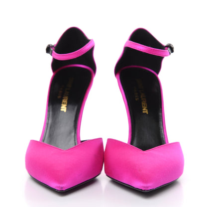 Saint Laurent Satin Anja 105 Ankle Strap Pointed Pumps 35.5 Fuchsia 2 of 13