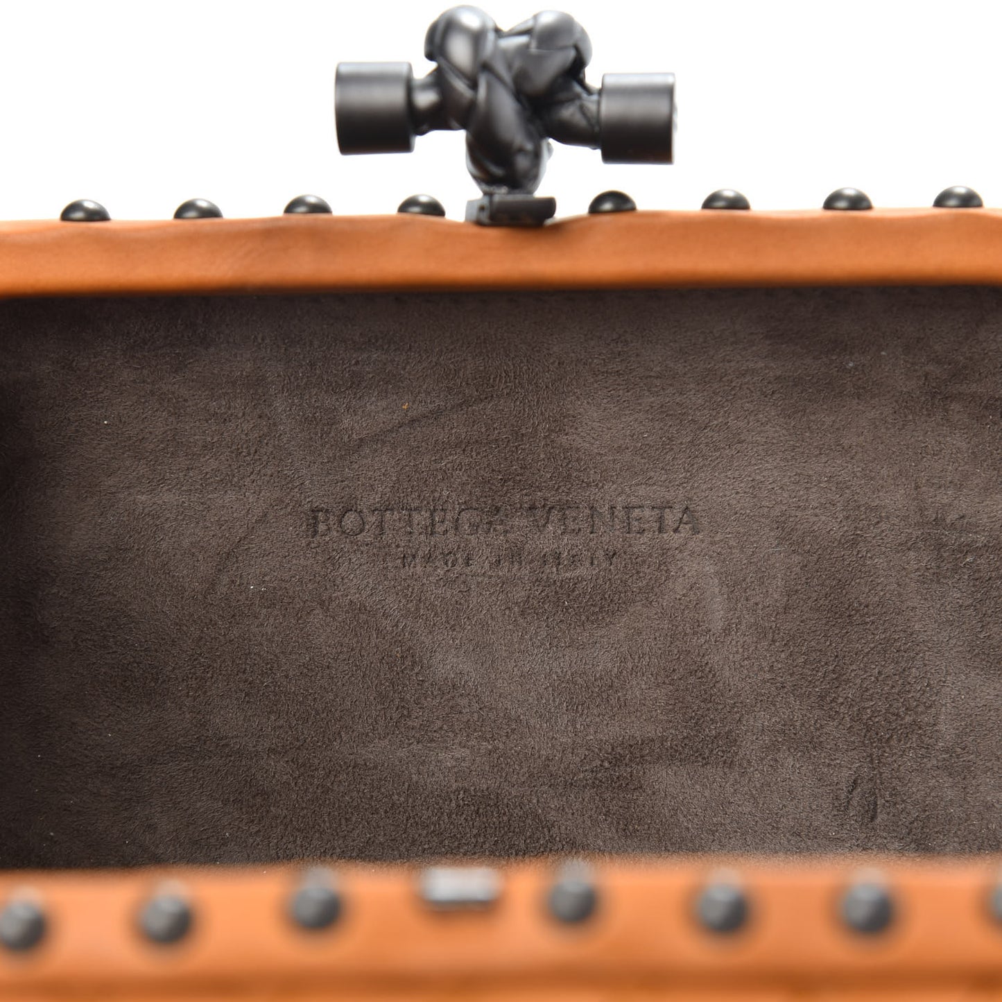 Waxy Nappa Intrecciato Knot Studded Clutch Topaz