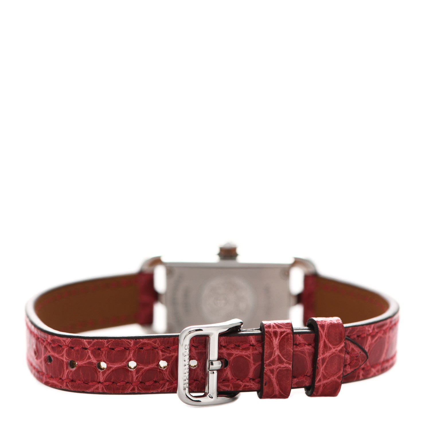 Hermes Stainless Steel Alligator Diamond 17mm Nantucket Jete De Diamants Quartz Watch Braise 3 of 5