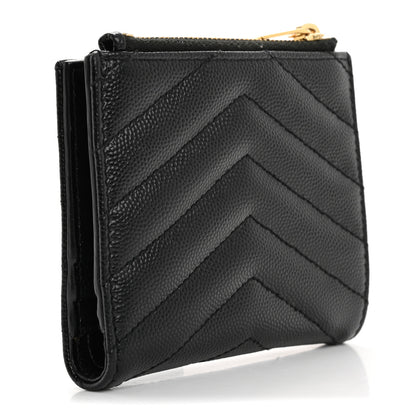 Saint Laurent Grain De Poudre Matelasse Chevron Monogram Zipped Card Case Black 3 of 9