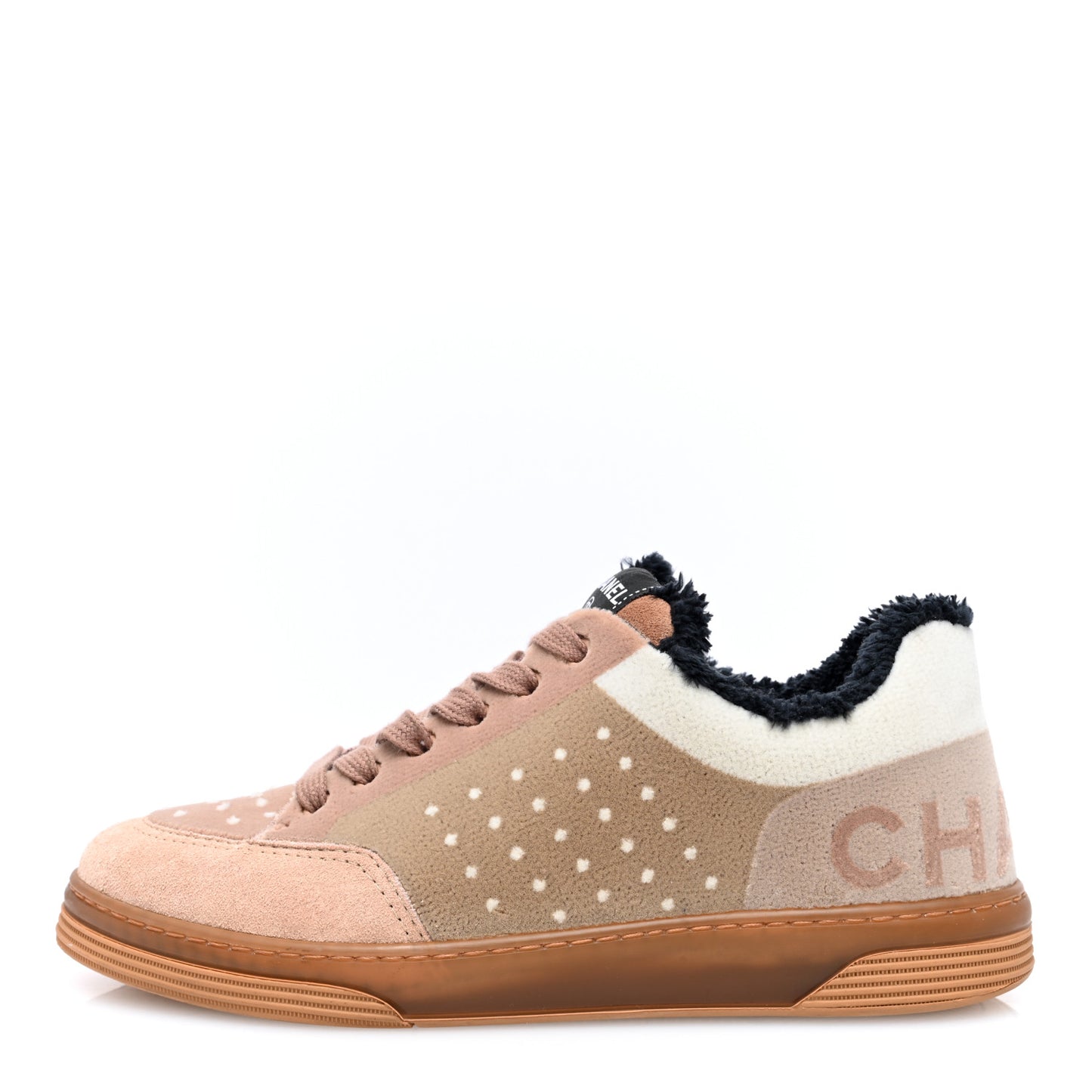 Fabric Suede Calfskin Logo Sneakers 38 Light Beige