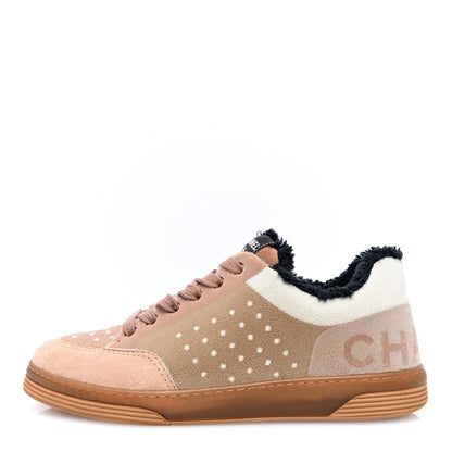 Chanel Fabric Suede Calfskin Logo Sneakers 38 Light Beige 1 of 7