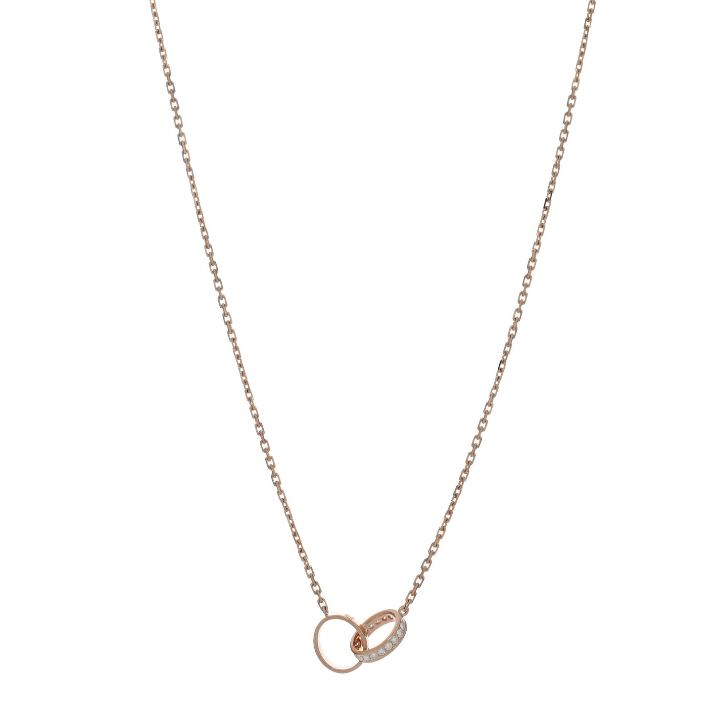 18K Pink Gold Diamond Interlocking LOVE Paved Necklace