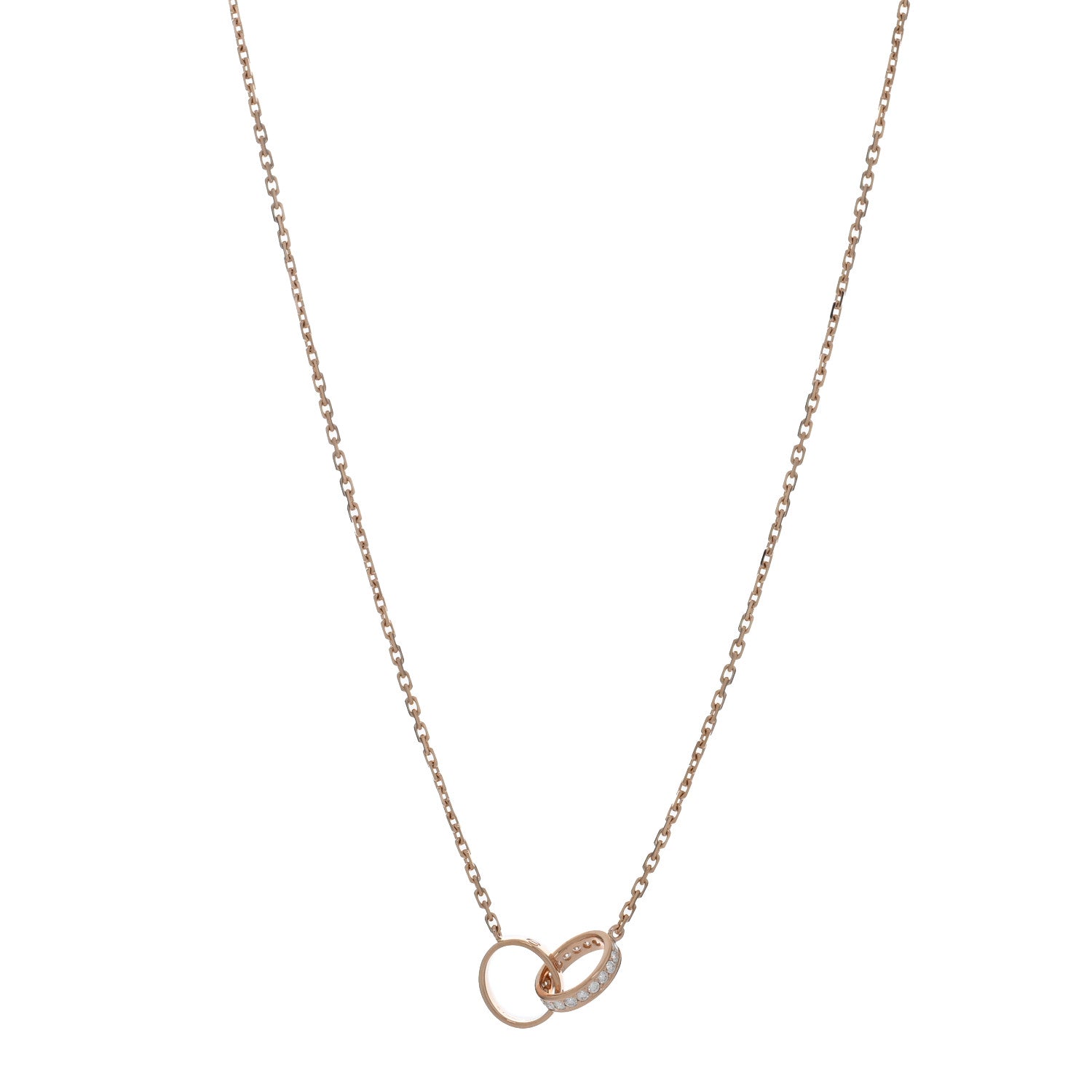 Cartier 18K Pink Gold Diamond Interlocking LOVE Paved Necklace 1 of 5