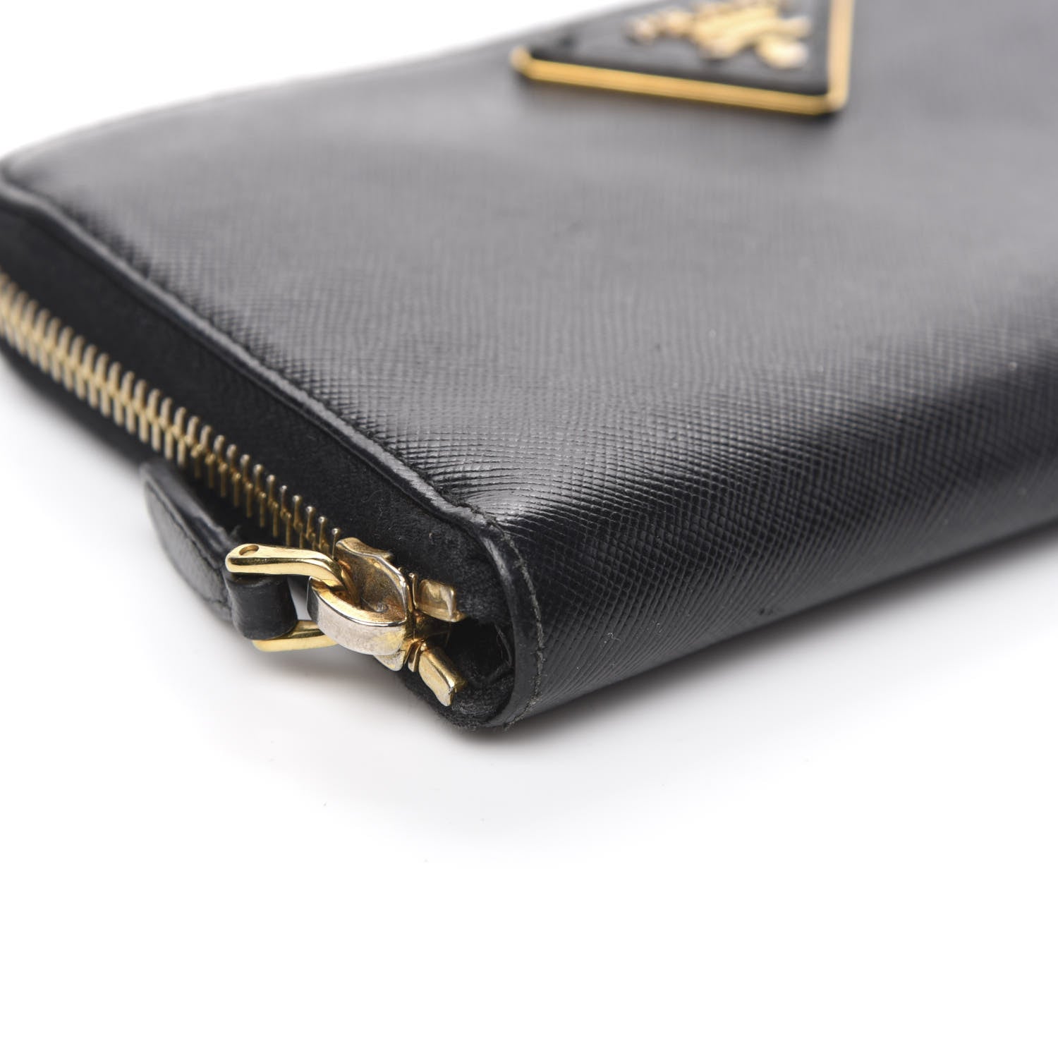 Prada Saffiano Triangle Zip Around Wallet Black 8 of 11