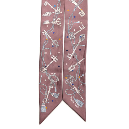 Hermes Silk Les Cles A Pois Twilly Marron Glace Gris 2 of 5