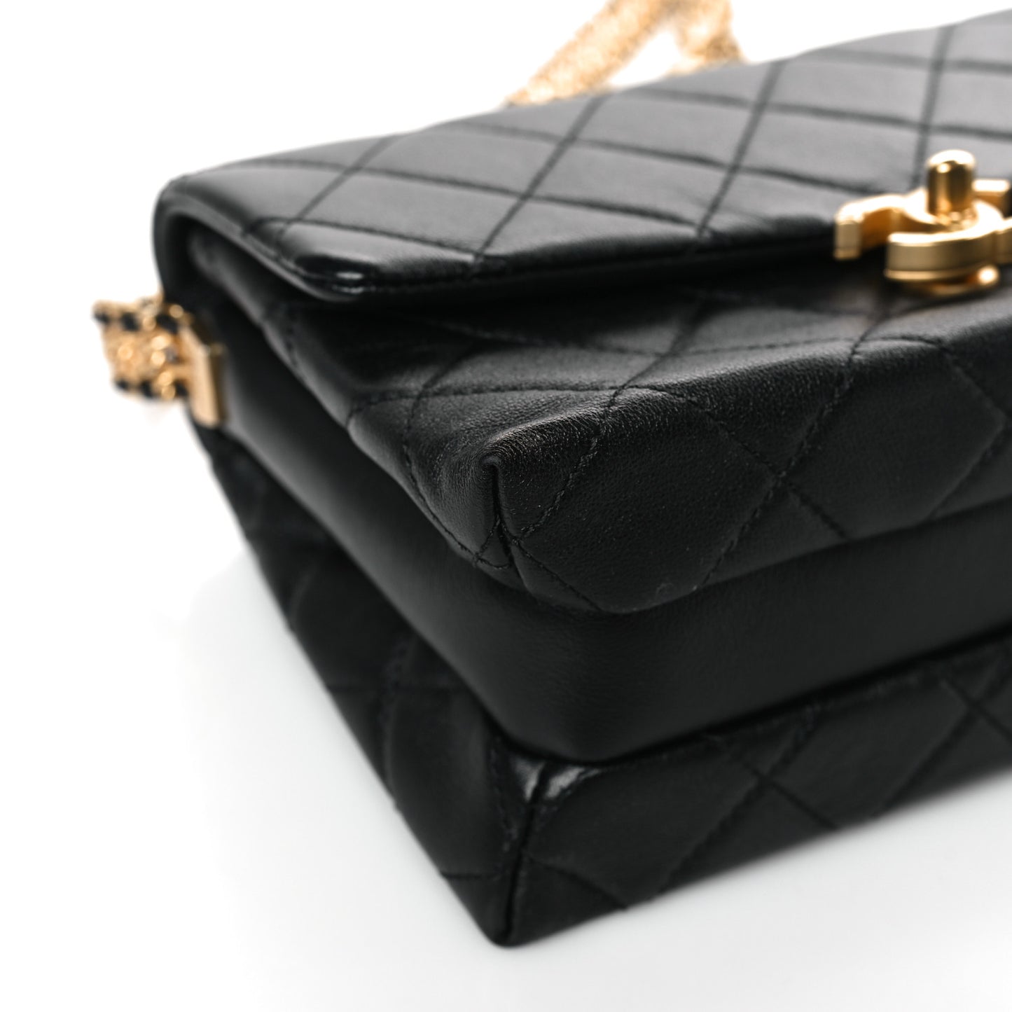 Calfskin Quilted Mini Chain Strap Flap Black