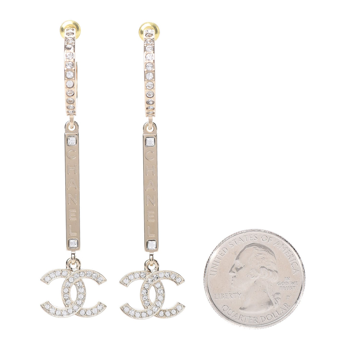 Crystal Lock Symbols Logo CC Hoop Drop Earrings Gold