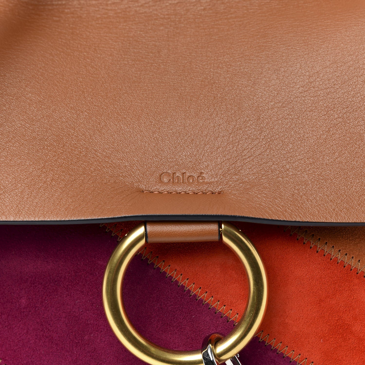 Chloe Calfskin Suede Rainbow Patchwork Medium Faye Shoulder Bag Caramel 9 of 9