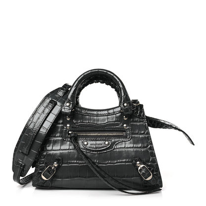 Balenciaga Calfskin Crocodile Embossed Neo Classic Silver Hardware Mini City Dark Grey 1 of 9