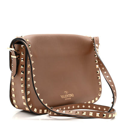 Valentino Garavani Vitello Medium Rockstud Flap Saddle Bag Brown 3 of 9