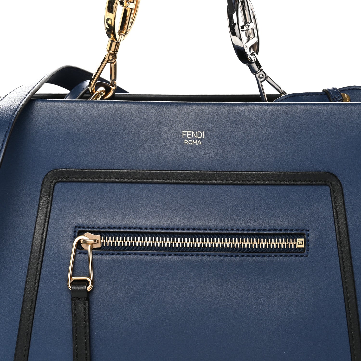 Fendi Vitello Century Opaco F is Fendi Bi-Color Small Runaway Satchel Blue Black 7 of 10