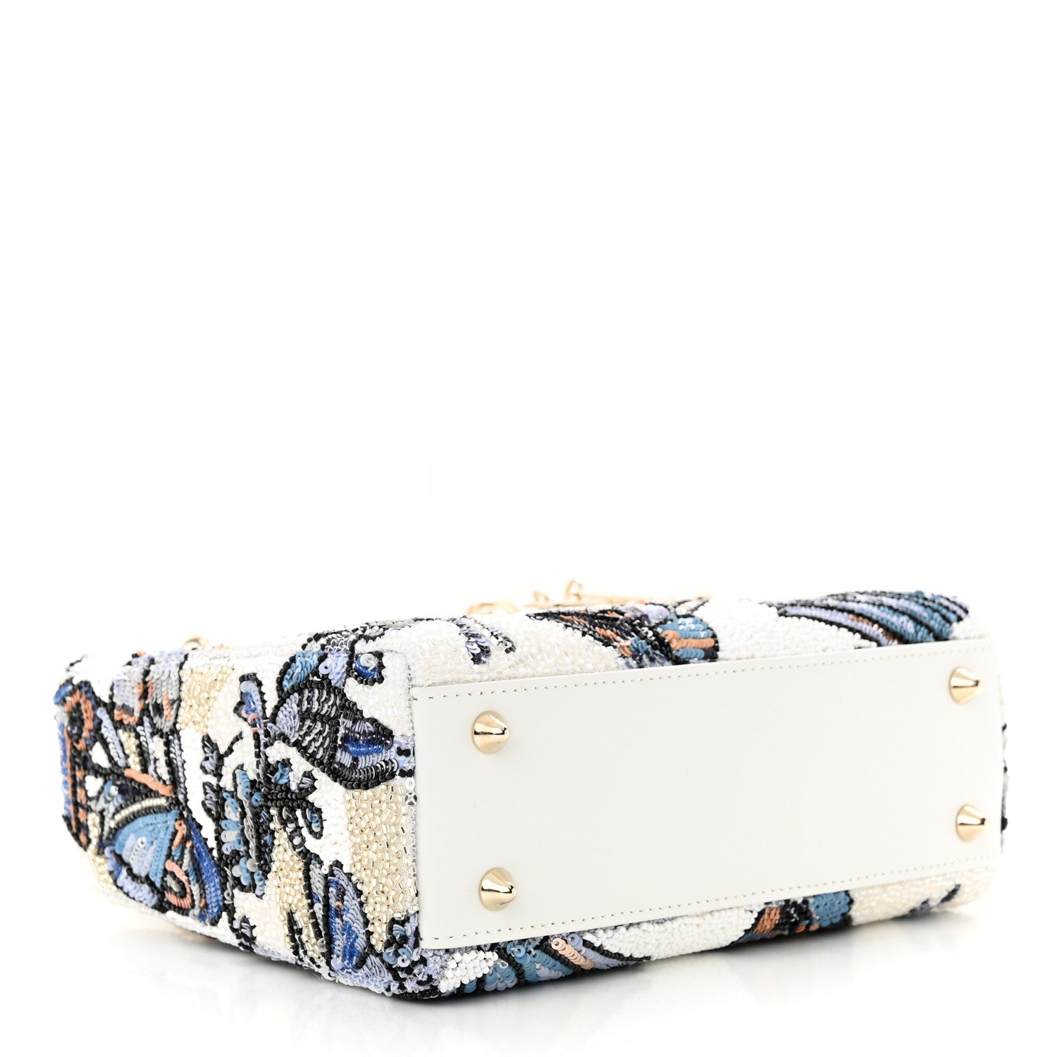 Christian Dior CHRISTIAN DIOR Calfskin Toile De Jouy Beaded Sequin Embroidered Small Mexico Lady Dior White Pastel Midnight Blue 4 of 9