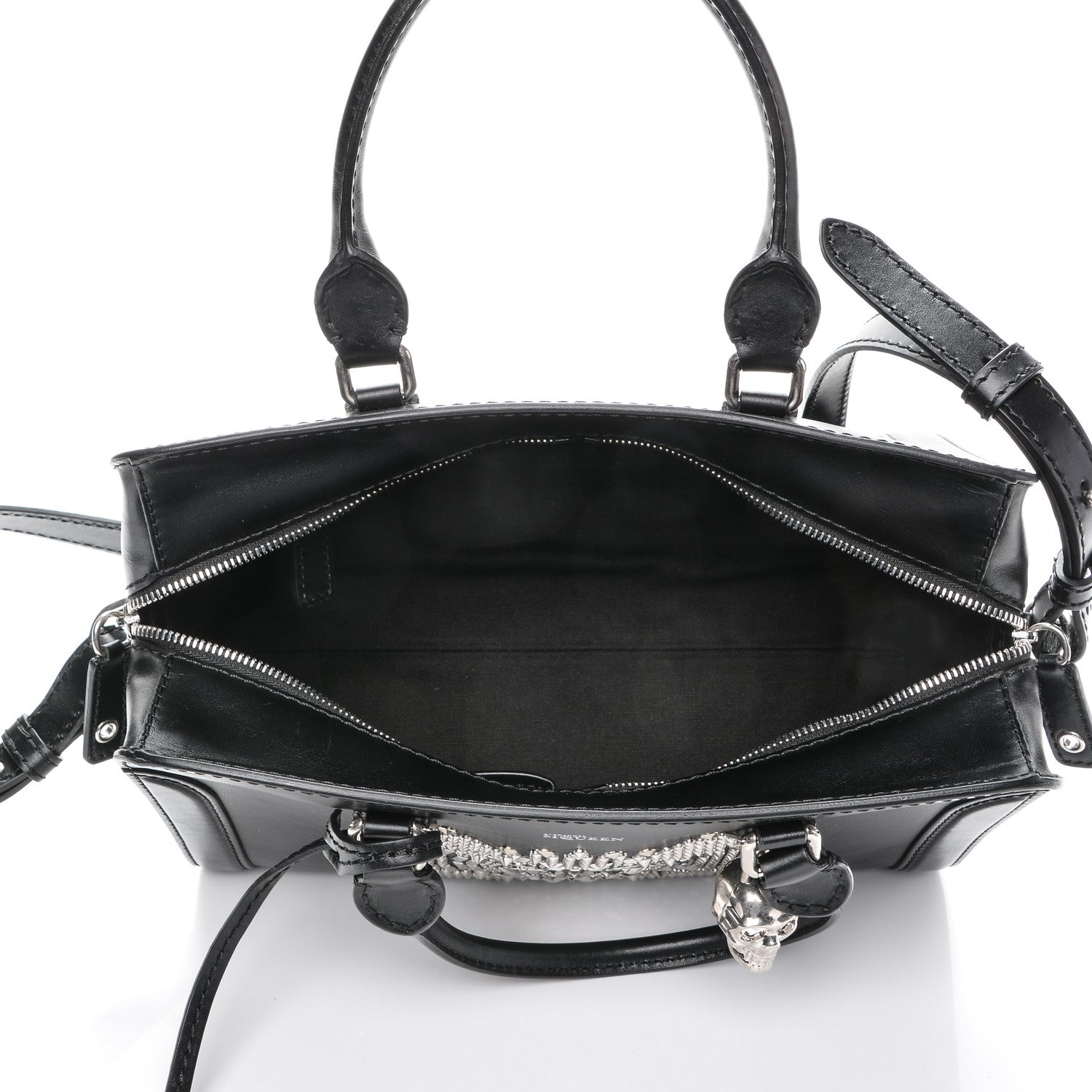 Alexander McQueen Smooth Calfskin Small Star Studded Skull Padlock Zip Around Tote Black 5 of 7